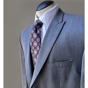 EGARA 48L Gray Wool Blazer Sport Coat Slim Fit Peaked Narrow Lapels Double Vent